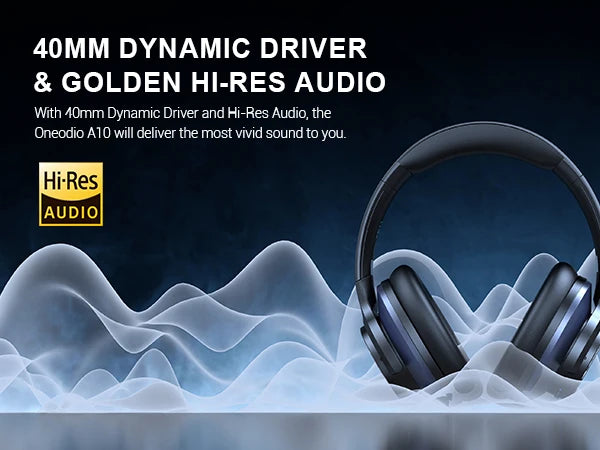 Oneodio A10 ANC Wireless Bluetooth Headphones Hi-Res Audio Over Ear Headset 35dB Hybrid Active Noise Cancelling Headphones 50H