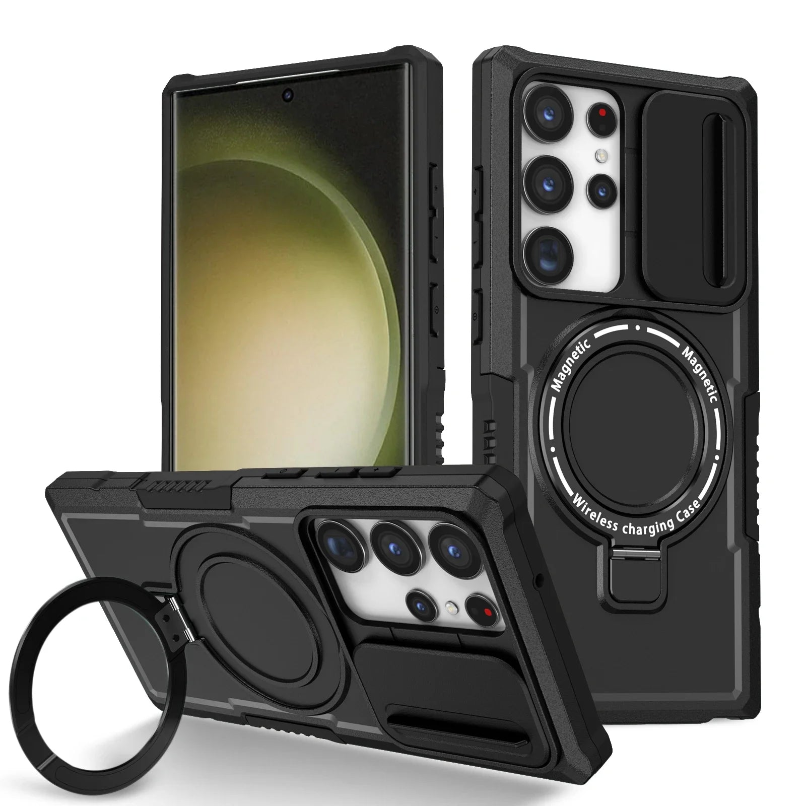 Hybrid Armor Case For Samsung Galaxy S25 S23 S24 25Ultra S22 Plus S26 Note 20 S23 FE Car Holder Magnetic Wireless Charging Cover
