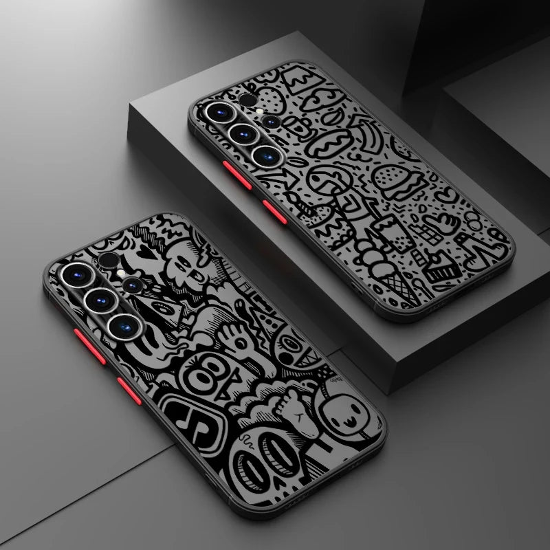 Black Graffiti Case for Samsung Galaxy S26 S21 S25 Ultra S23 FE S24 Plus Note 20 Ultra 10+ S20 FE S22 Funda Back Phone Cover