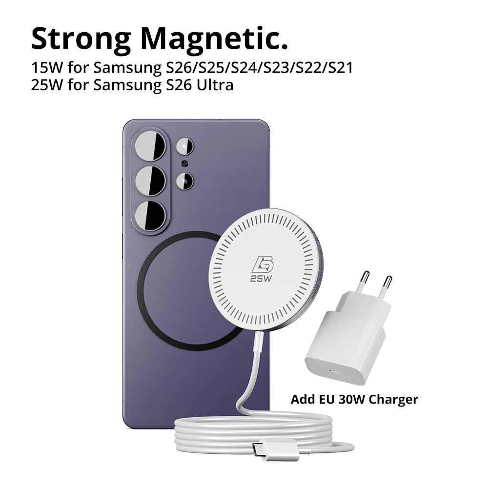 Bonola Magnetic Wirelesss Charger 25W for Samsung S26 Ultra Fast Wireless Charging Pad Type C Cable for Galaxy S25/S24/S23/S22