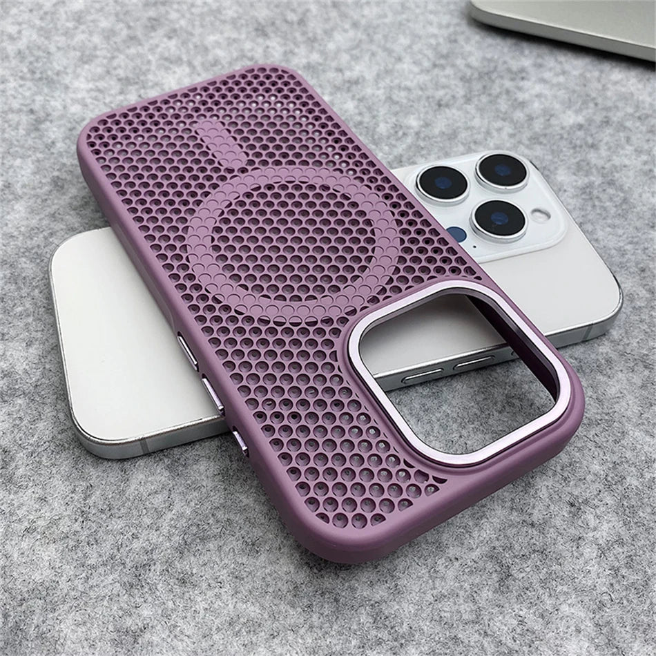 Heat Dissipation Mesh For Magsafe Magnetic Wireless Charge Case For iPhone 16 15 14 Plus 13 12 17 Pro Max Breathable Armor Cover