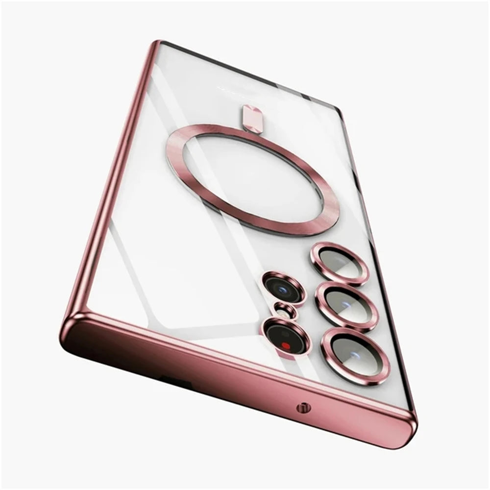 Luxury Wireless Magnetic Plating Cases For Magsafe Case Samsung Galaxy S25 S23 S24 Ultra S21 Fe S22 Lens Protective Cover