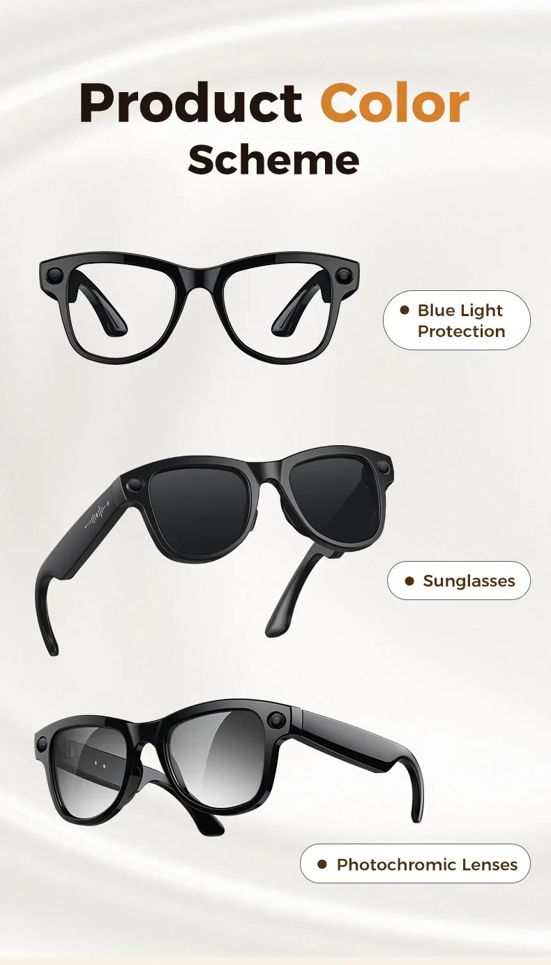 MOGCO Smart AI Glasses, 8MP Camera, Real-time Translation, 3600mAh Charging Case, 43.6g Ultra Lightweight Portable Eyeglasses