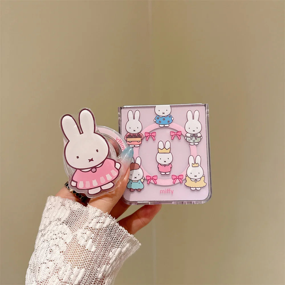 Cute Miffy Rabbit Magnetic Phone Case For Samsung Galaxy Z Flip 8 7 6 5 3D Cartoon For Magsafe Stand Shockproof Protective Cover