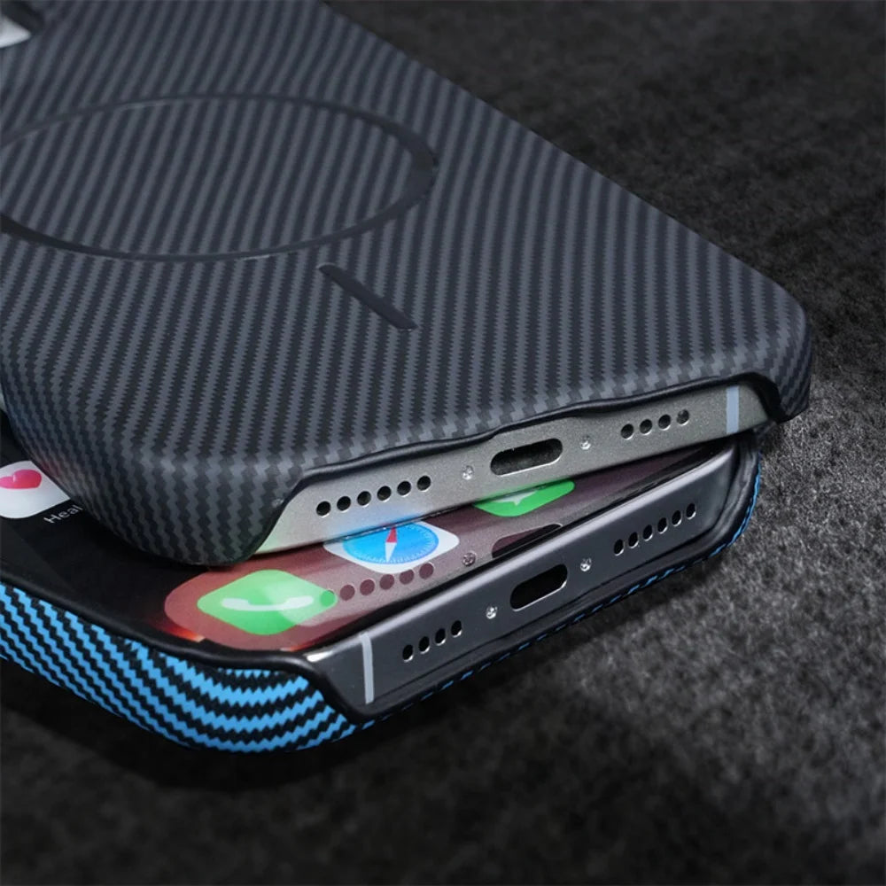 For Magsafe Half Border Carbon Fiber Kevlar Magnetic Phone Case For iPhone 17 Air 16 15 14 13 Plus Pro Max Fashion Texture Cover