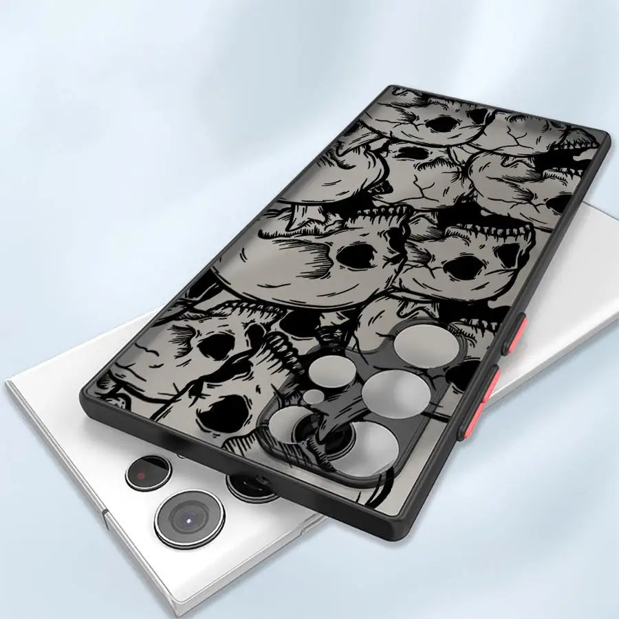 Phone Case for Samsung Galaxy S25 S24 Ultra S22 S21 S20 S10 Plus S23 FE S20FE Matte Cover Shell Four Spooky Skull Patterns Black