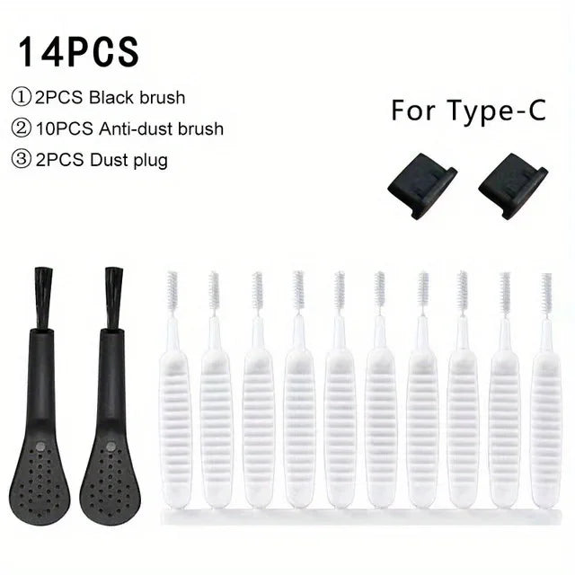 14pcs Mobile Phone Charging Port Dust Plug Removal Cleaner Kit For IPhone  Samsung Universal Phone Dustproof Cleaning Brush