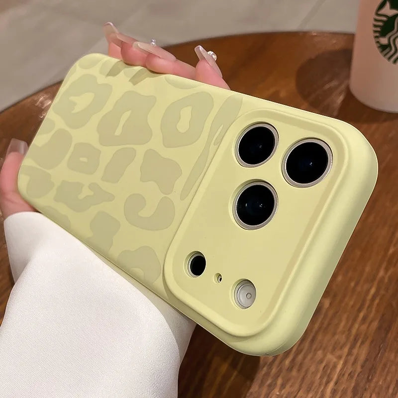 Leopard Pattern Liquid Silicone Case for iPhone 17 16 Pro Max Air 14 15 Plus 11 12 Camera Control Button Soft Shockproof Cover