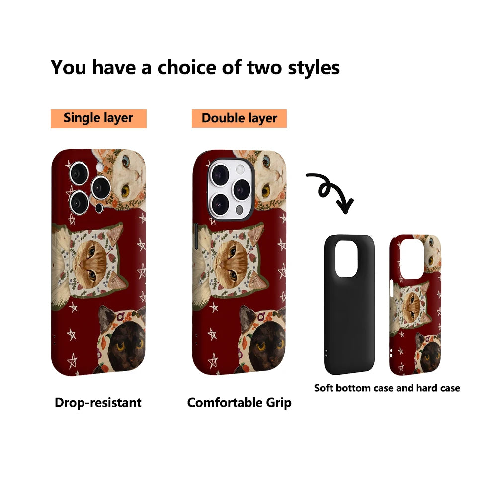 Whimsical Cats in Bonnets IPhone17 Must-Haves Phone Case for IPhone 17 16 15 14 13 12 11 Pro Max Plus Double-layer Back Cover