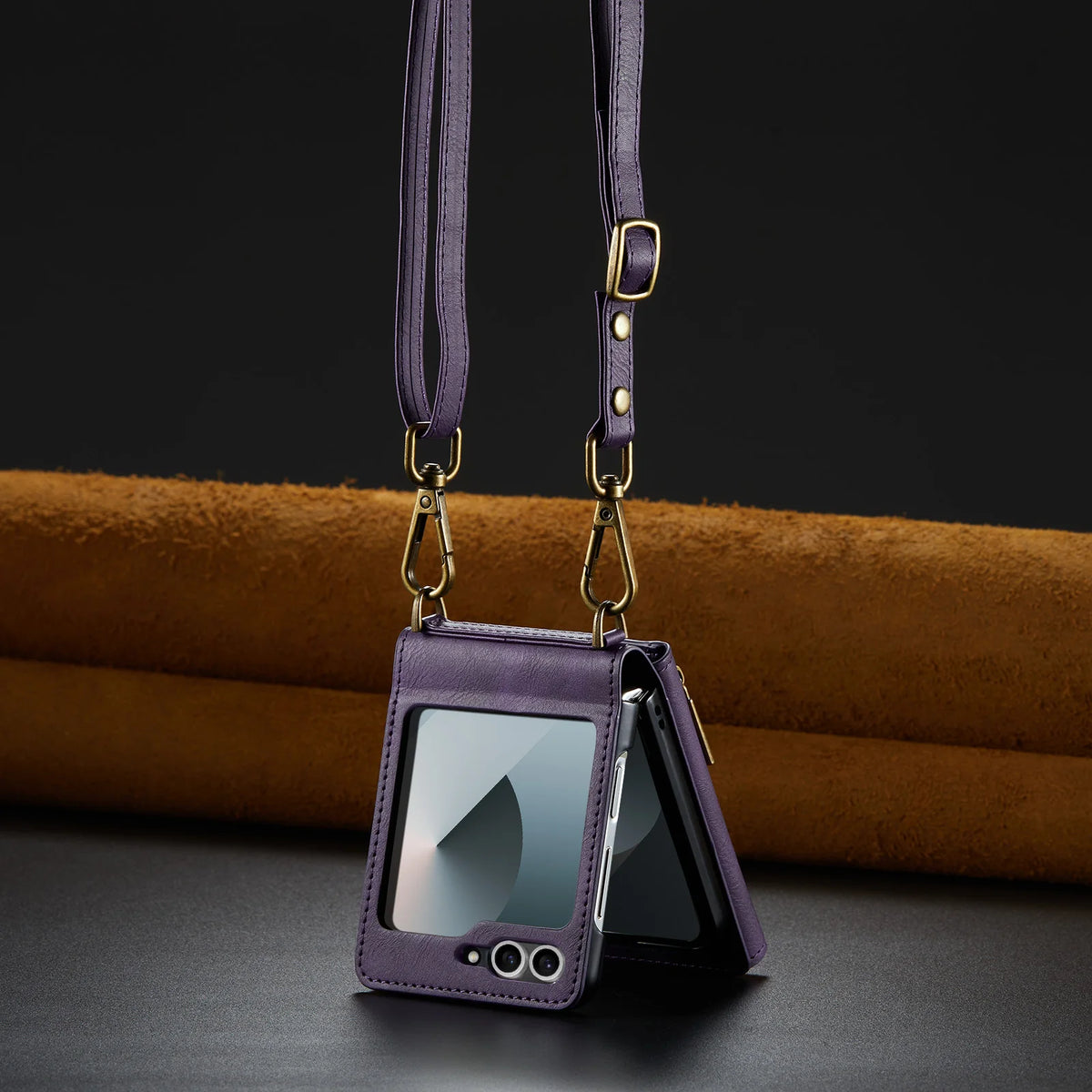 2 in 1 Luxury Leather Flip Phone Case For Samsung Galaxy Z Flip 8 7 6 5 4 3  Magnetic Wallet Card Solt Zipper Lanyard Cover ﻿