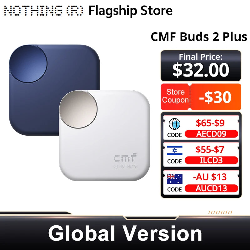 Nothing Buds 2 Plus CMF by New Global version 50dB Hybrid ANC Earbuds Long Battery Hi-Res Audio IP55 Bluetooth-Compatible