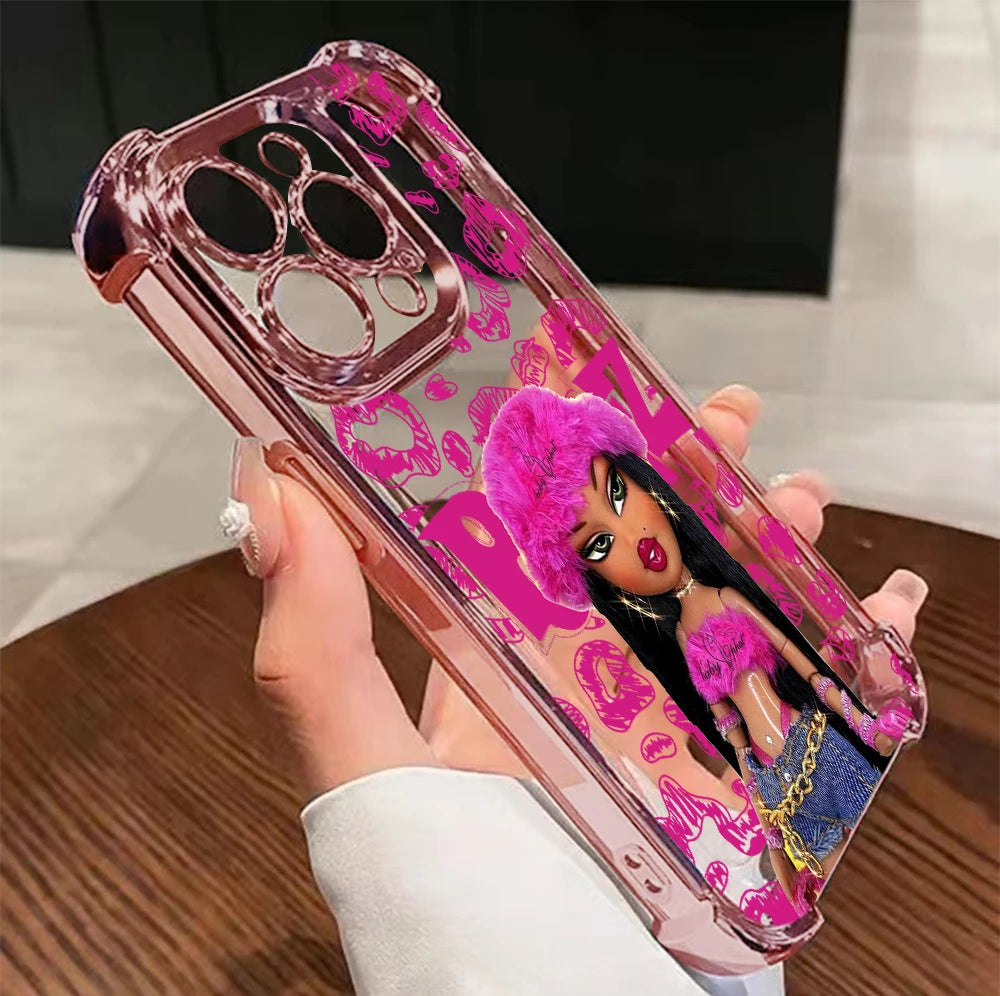 B-Bratz-S Leopard Plating Phone Case For Samsung S26 S25 S24 S23 S22 S21 S20 FE Note20 Edge Plus Ultra 4G 5G Anti Fall Airbag