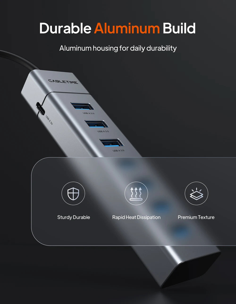 CABLETIME 7 IN 1 USB A Hub USB C HUB USB 3.0 5Gbps Fast Data Transfer Aluminum Durable Shell for Laptop Mac TV Hard Drive C HUB