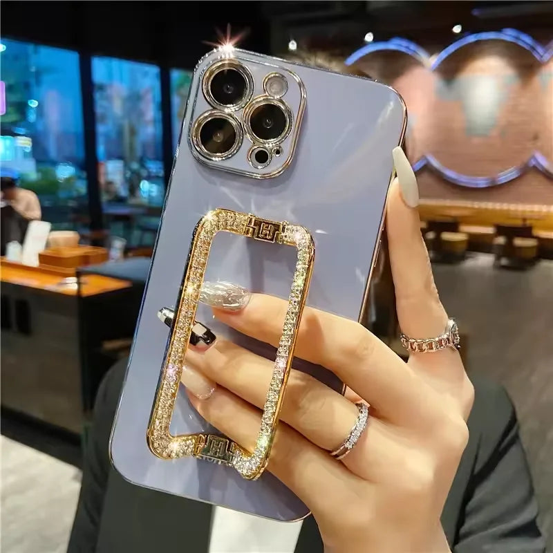 Glitter Diamond Bracket Phone Case for Samsung Galaxy S25 S24 Ultra Plus FE S23 S22 S21 S20 Note 20 10 Pro INS Korea Soft Cover
