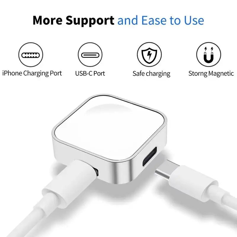 Portable Magnetic Watch Wireless Charger With Keychain For Apple Watch Series OS 9 SE 7 6 5 4 3 2 Type C/Ios Double Port Charger