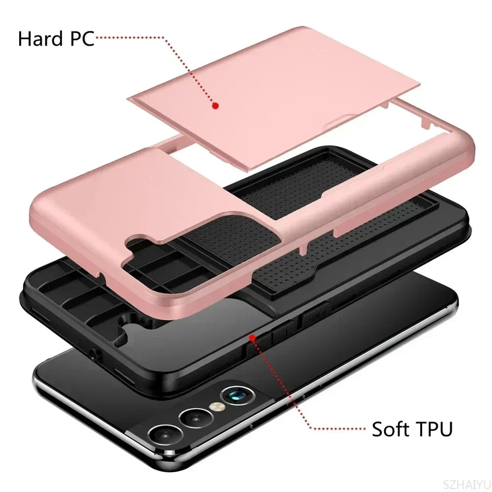 Case For Samsung Galaxy S25 Edge S24 S23 S21 FE S22 S26 Ultra Plus A57 A37 A55 A16 A36 A56 5G With Card Holder Shockproof Cover
