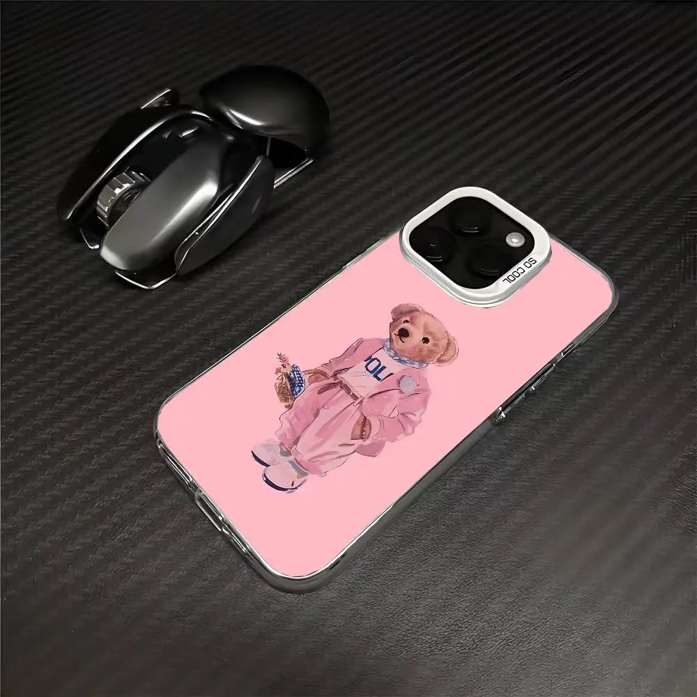 1PC Fashion Bear P-Polo Phone Case For IPhone 17 Air 16 15 14 13 12 11 Pro Max Plus Color Shockproof Back Silver Cove