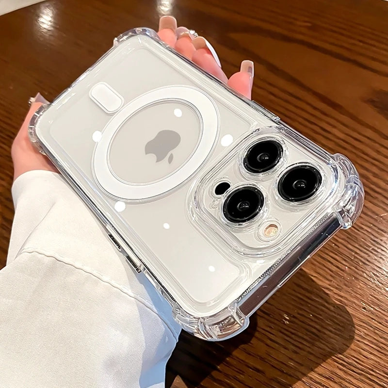 Luxury Wireless Charge For Magsafe Transparent Case For iPhone 15 16 14 13 17 12 Pro Max Magnetic Shockproof Soft Bumper Cover