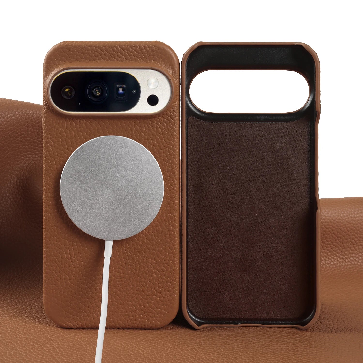 For Magsafe Magnetic Lychee Genuine Leather Case For Google Pixel 10 Pro XL 9 8 7 6 5 9A 8A 7A 6A Back Cover Phone Cases Coque