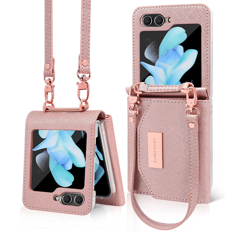Girls Hand Strap Wallet Leather Phone Case Fit For Samsung Galaxy Z Flip 8 Flip7 6 5 4 3 5g Flip5 Flip4 Flip3 Holder Phone Cover