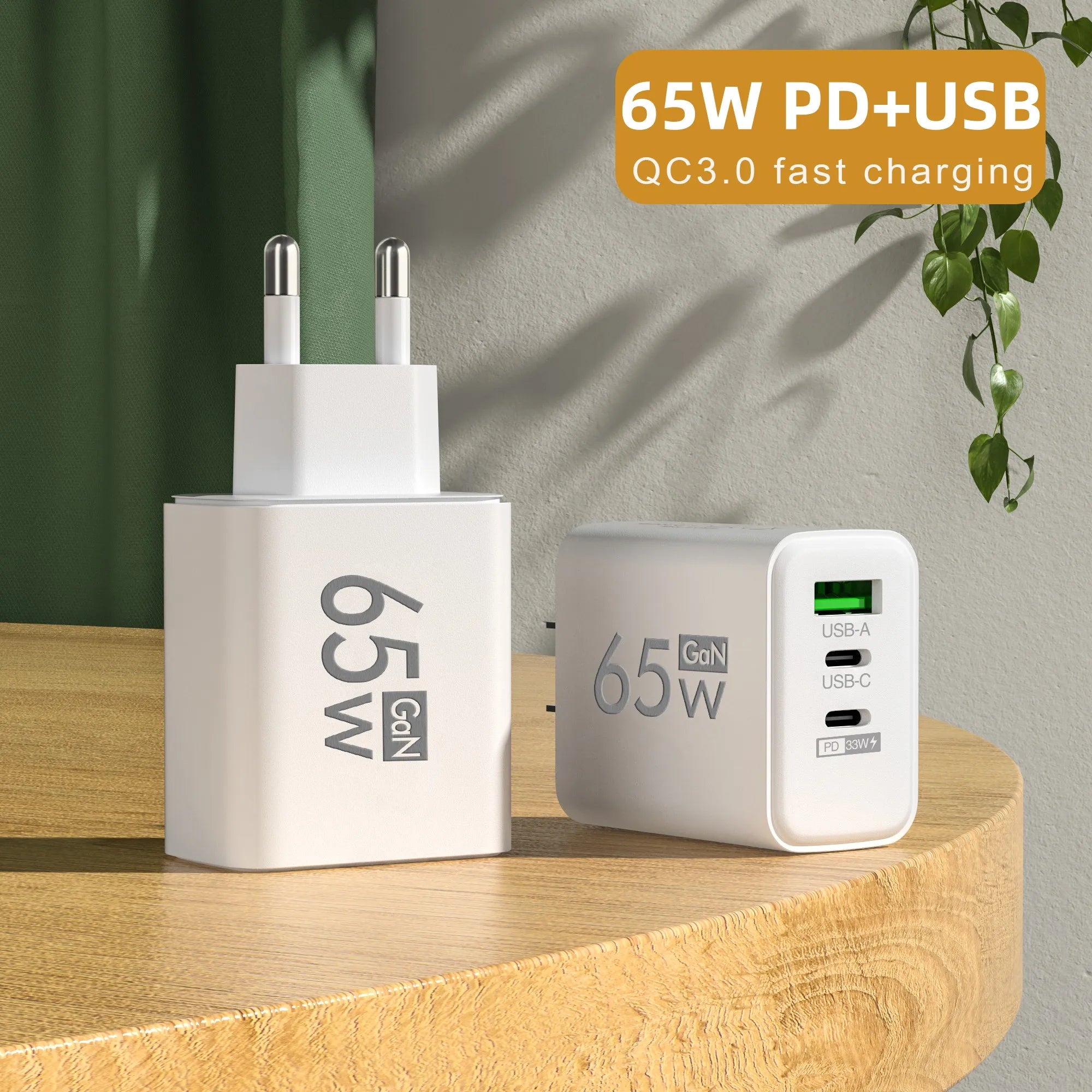 65W GaN Fast Charger PD 3.0 USB C Wall Charger 3 Ports QC3.0 For iPhone 15 16 Pro Samsung Xiaomi EU US Plug Mobile Phone Adapter