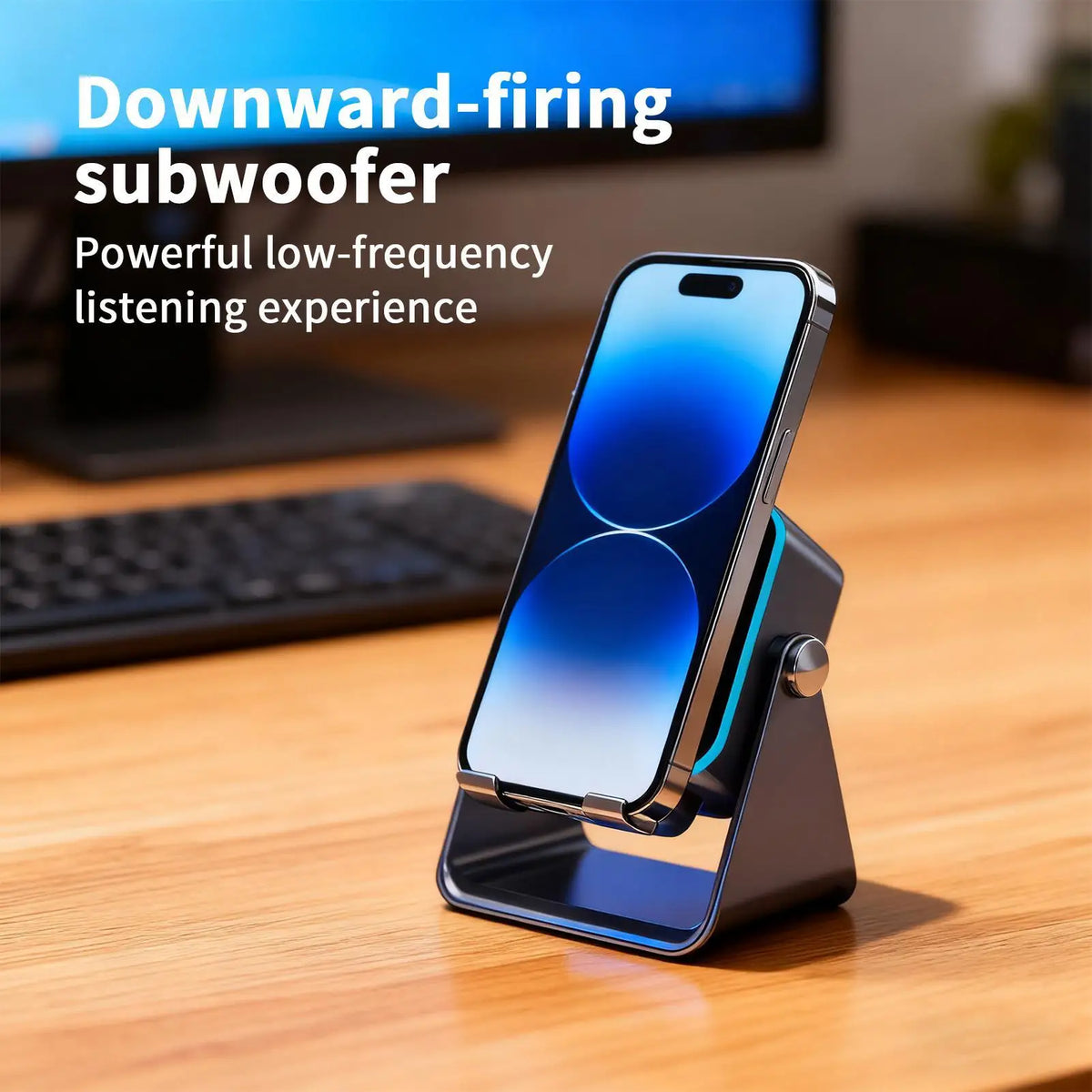 5 In 1 Wireless Induction Speaker Phone Holder with 8 RGB Modes HIFI Sound Bluetooth Desktop Stand
