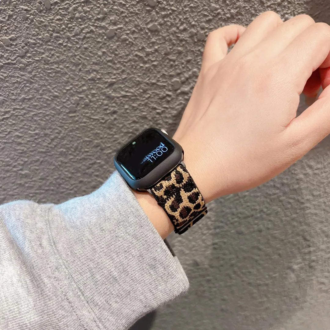 1Pack Leopard Print Elastic Loop Compatible With Apple Watch Band 38mm 40mm 41mm 42mm 44mm 45mm 49mm 46mm Strap Accessories