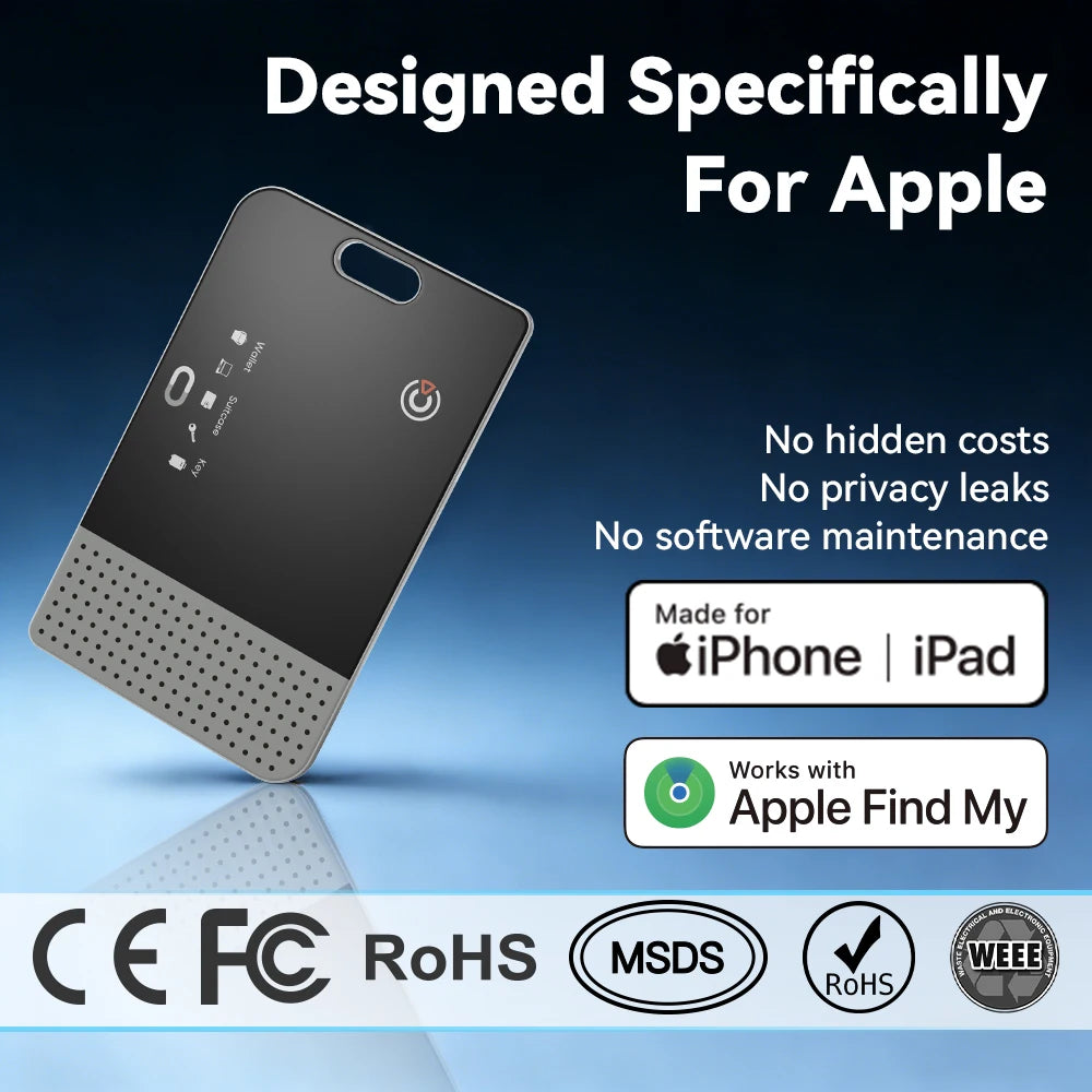 RSH Thin Wallet Card Tracker Wireless Charging Smart Tag Bluetooth Air Tag for Apple Find My APP IOS Keys Suitcase Bag Locator
