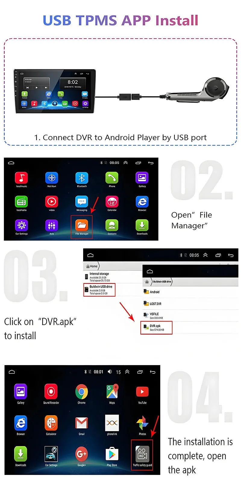 720P USB Dash Cam with ADAS & 170° Wide Angle – HDR/WDR Night Vision for Android Car Player