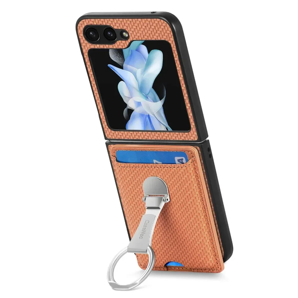 Luxury Ring Stand Leather Phone Case for Samsung Galaxy Z Flip 8 Flip 7 6 5 4 3 Flip7 FE Wallet Card Slot Shockproof Cover