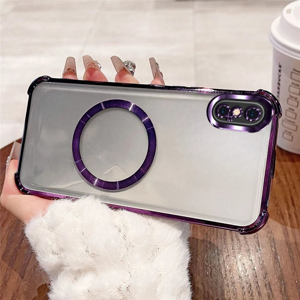 Luxury Plating Shockproof Clear Magnetic Phone Case For iPhone X XS Max XR 7 8 6 6S Plus SE 2020 Soft Silicon Cover Bumper Funda