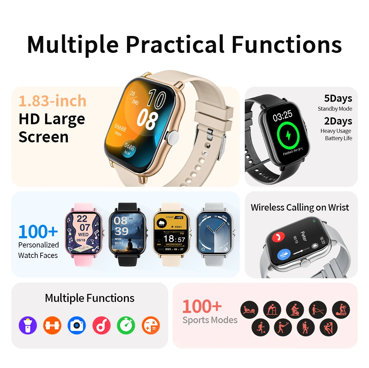 2026 New Smartwatch Bluetooth Call Fitness Tracker Heart Rate Sleep Record Outdoor Sport Watch for  Android/IOS Men Women Gift