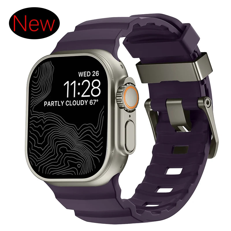 Sport Silicone Band For Apple Watch Ultra 2 10 9 8 7 6 SE 5 4 Titanium Metal Bracelet Strap For iWatch 42mm 44mm 45mm 46mm 49mm