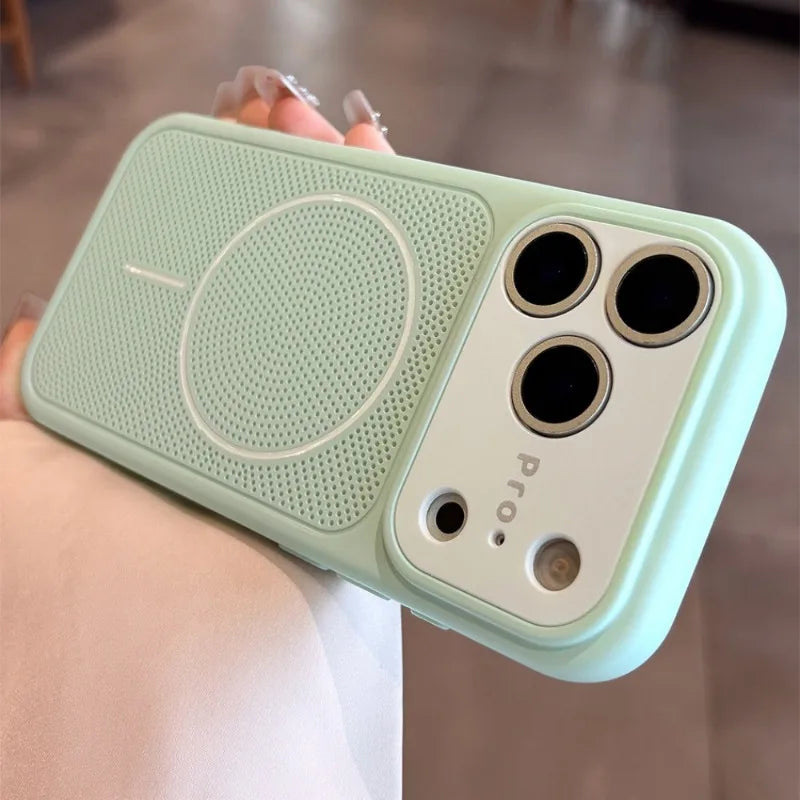 Luxury Color Block Magnetic Cooling Phone Case for IPhone 13 14 15 16 17 18 Pro Max for Magsafe Lens Protection Shockproof Cover