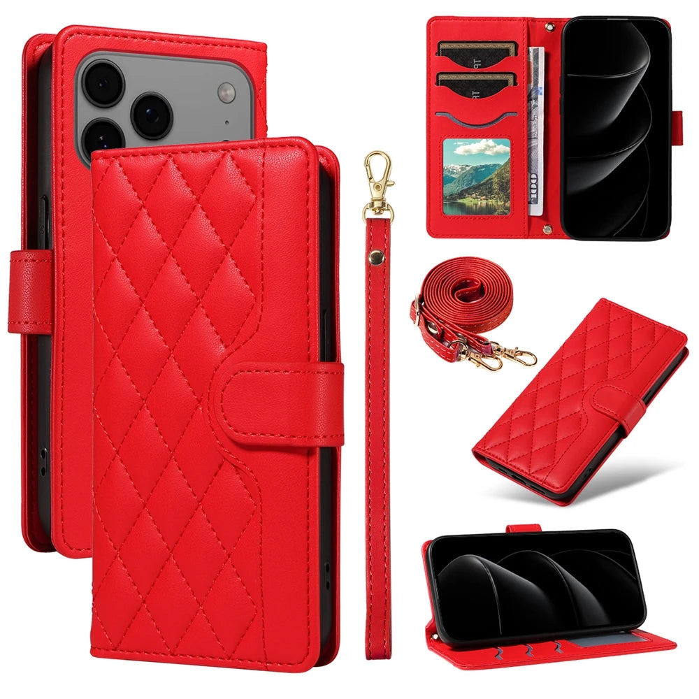 Lanyard Wallet Leather Magnetic Case For iPhone 17 17e 16e 16 15 14 13 12 11 Pro X XR XS Max 8 7 SE Plus Purse Phone Flip Cover
