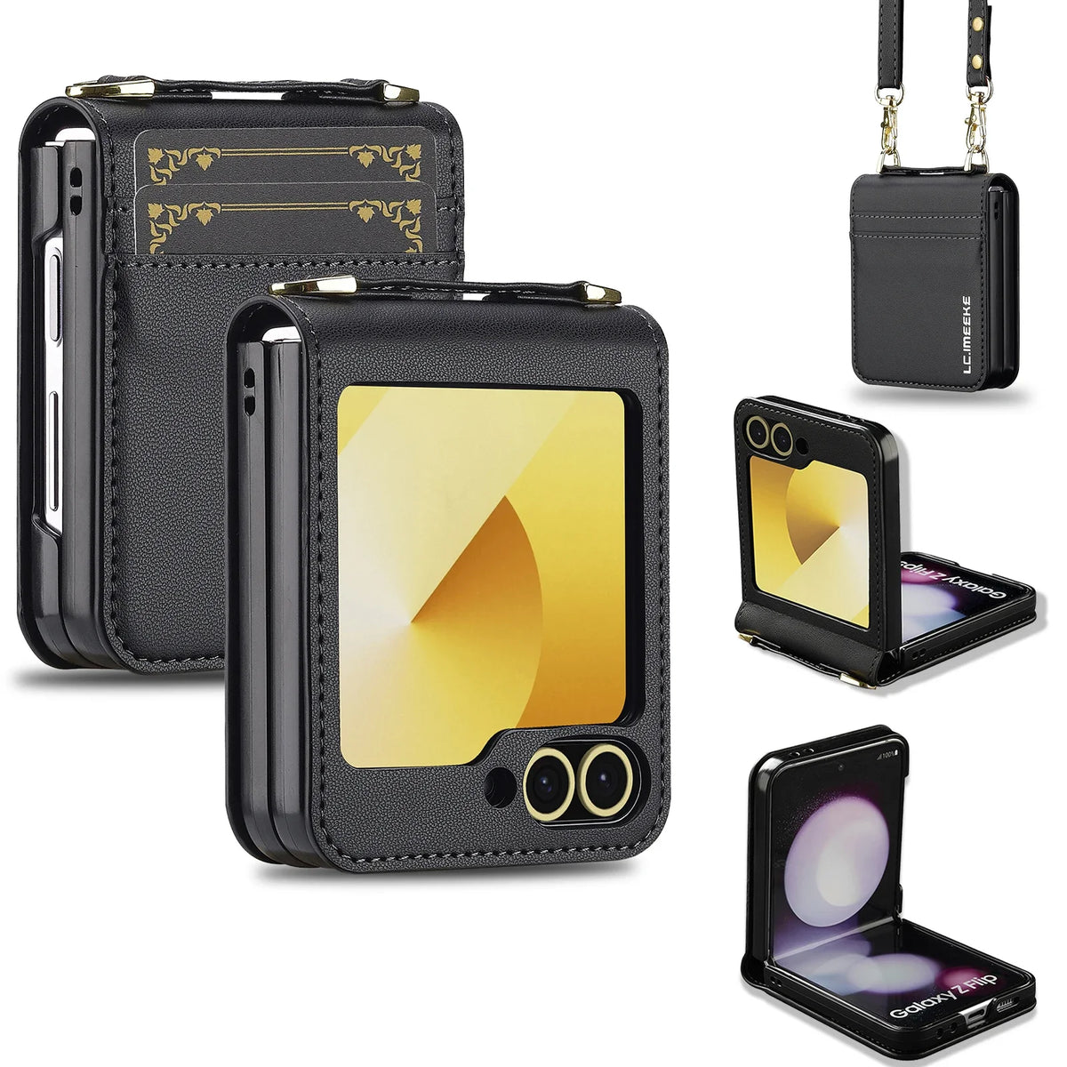 Luxury Crossbody Cards Solt Wallet Leather Case for Samsung Galaxy Z Flip 8 Flip7 Flip 6 5 4 Hand Strap Lanyard Pocket Cover