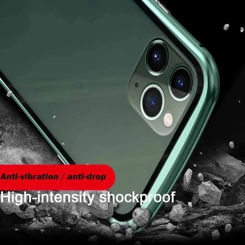 360°Full Protection Metal Magnetic Phone Case For IPhone 16 Pro Max 14 13 12 11 15 Pro Max X XS XR Plus Double-Sided Glass Cover