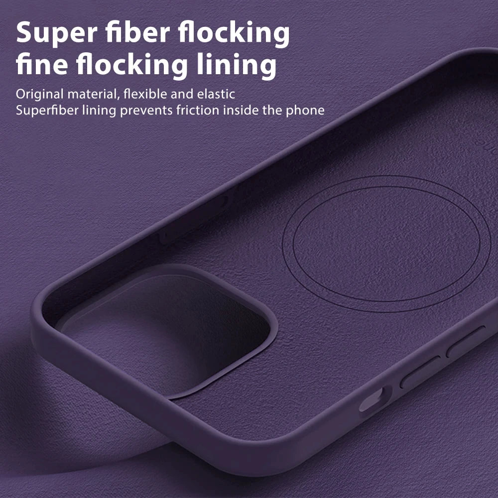 For Magsafe Liquid Silicone Case For iPhone 15 14 13 12 11 Pro Max Plus Wireless Charging Soft Back Cover Shockproof Accessories