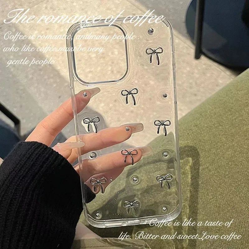 Girl's Glitter Bling 3D Bowknot Transparent Case For iPhone 17 16 15 14 Plus 13 12 11 Pro Max 17ProMax Air Clear Slim Cover