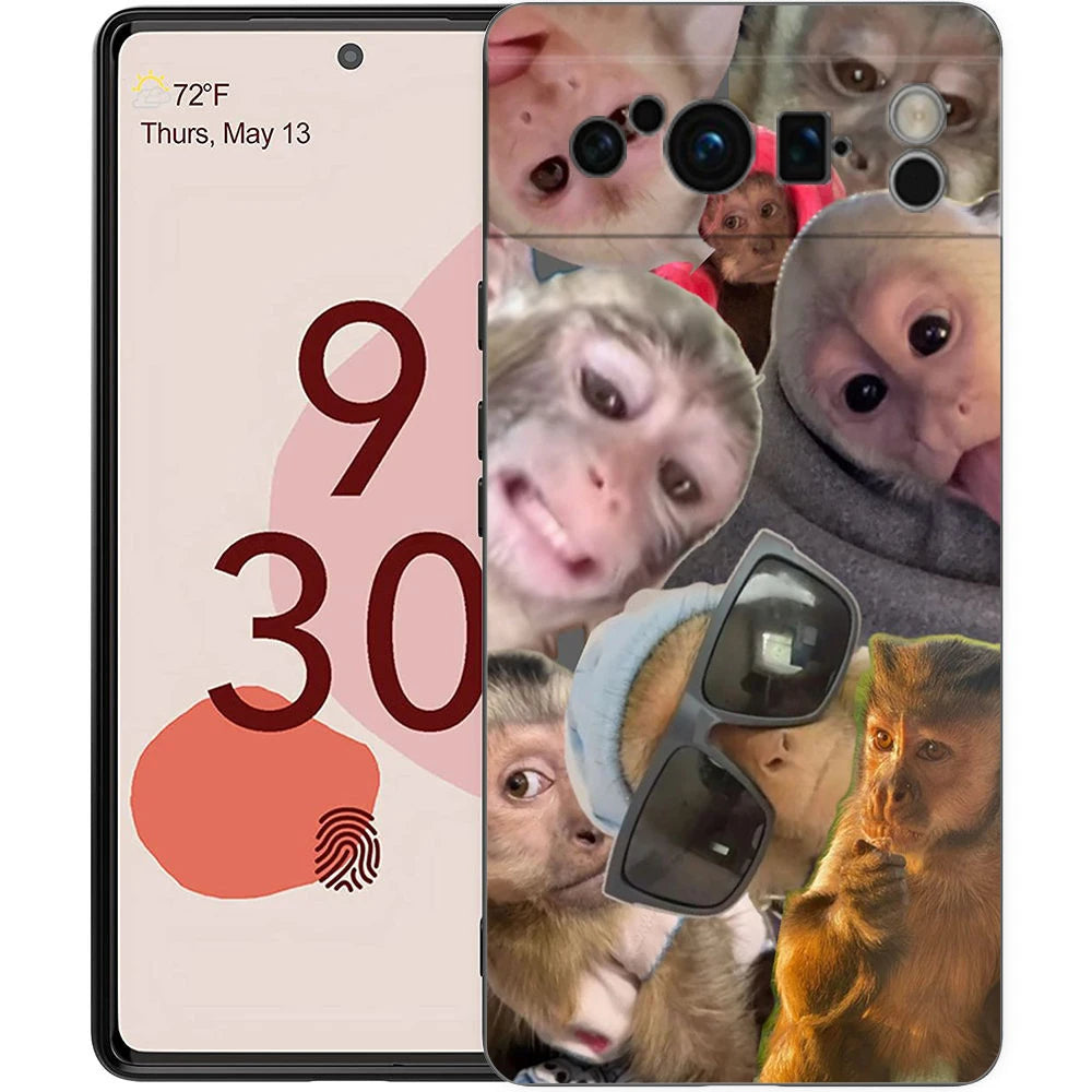 Luxury Phone Case For Google Pixel 10 9 8 9A 8A 7 7A 6 Pro XL 6A 5G Black Soft Back TPU Cover Cute Funny Monkey