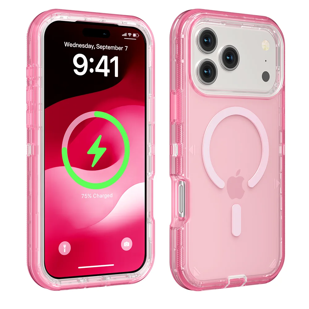 Rugged OTT Armor Magnetic Wireless Charging Clear Case for IPhone 17 Air 16 15 14 Plus 13 12 Pro Max Enhanced Shockproof Cover