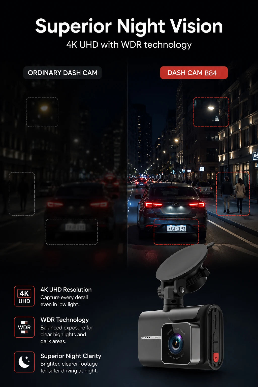 ACCEO Dash Cam 4k Front Lens Car Driving Recorder Built-in WiFi Optional 2K Rear Camera HD Night Vision Support GPS Car DVR