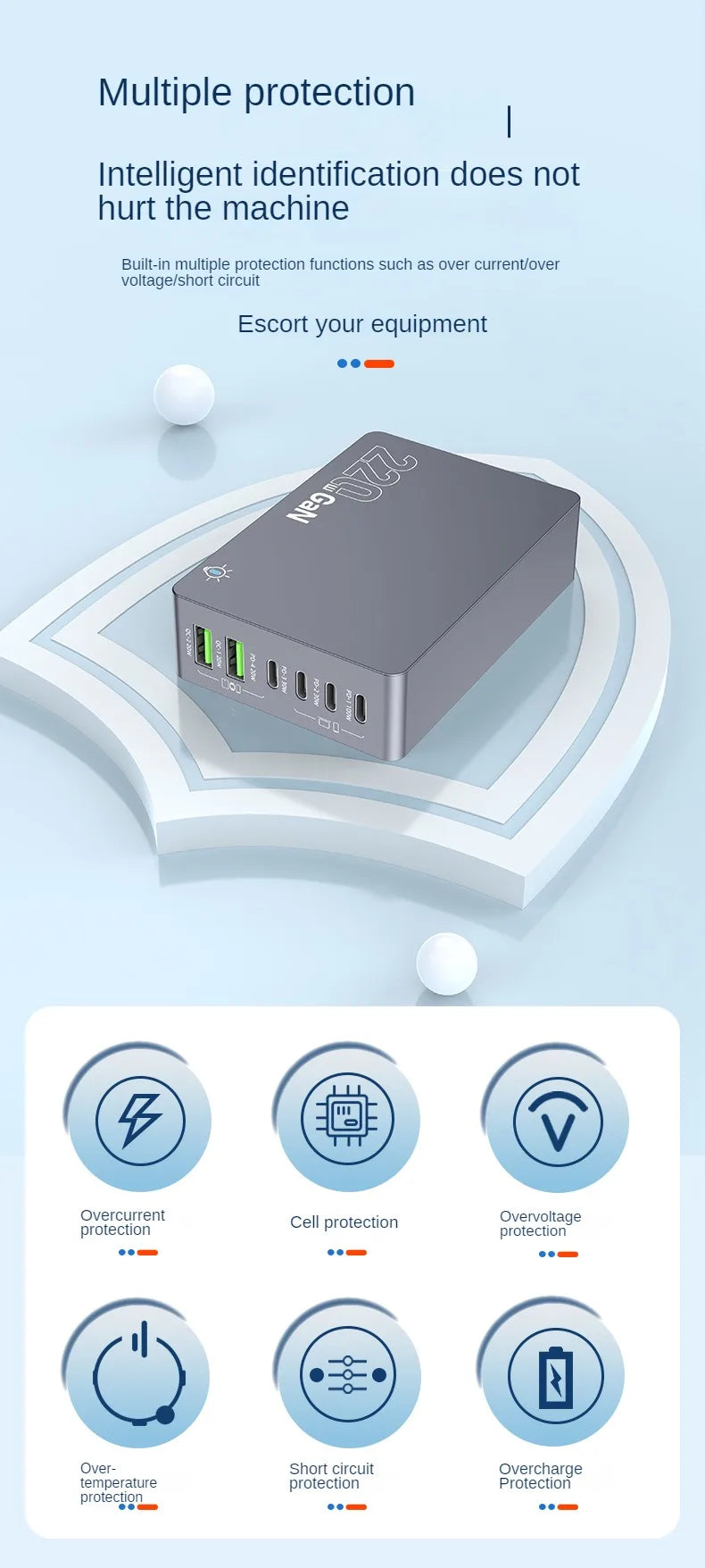 220W GaN Desktop Charger 6-Ports PD 100W USB Type C QC 3.0 Fast Charging Station for IPhone 16 Pro Tablet Macbook Samsung Laptop