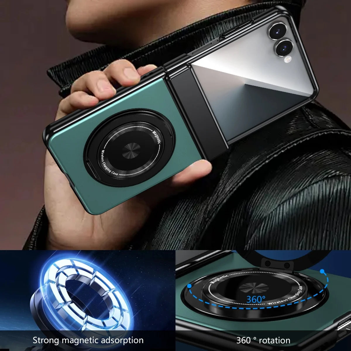 360° Rotating Ring Stand Magnetic Hinge Protective Phone Case for Samsung Galaxy Z Flip 8 7 FE 6 5 4 3 with Screen Film Cover