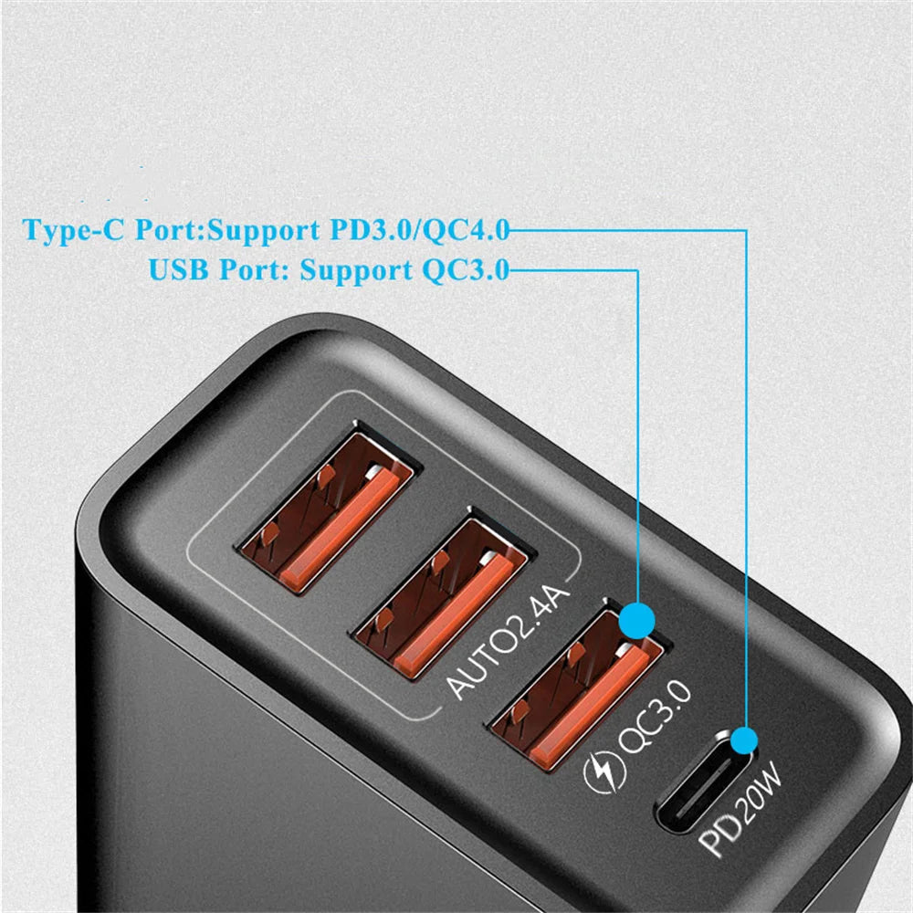 USB Type C Charger 60W PD Fast Charging Phone Charger QC3.0 Wall Power Adapter Travel Charger for iPhone Xiaomi Samsung Huawei