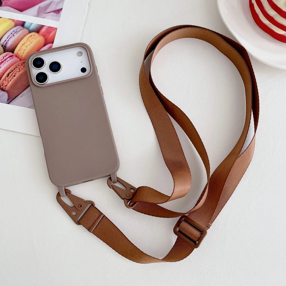 Crossbody Necklace Strap Lanyard Matte Silicone Case For iPhone 17 16 15 14 Pro Max 11 12 13 XR X XS 8 Plus SE Shockproof Cover