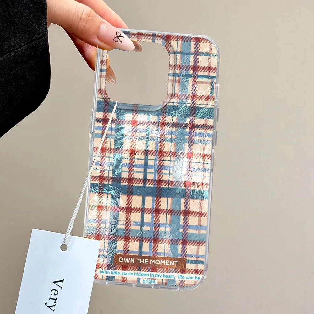 ﻿Winter Brown Lattice Grid Pattern Women Gilrs Phone Case for Samsung Galaxy S25 S24 S23 S22 S21 S20 FE Plus Ultra Shell Cover