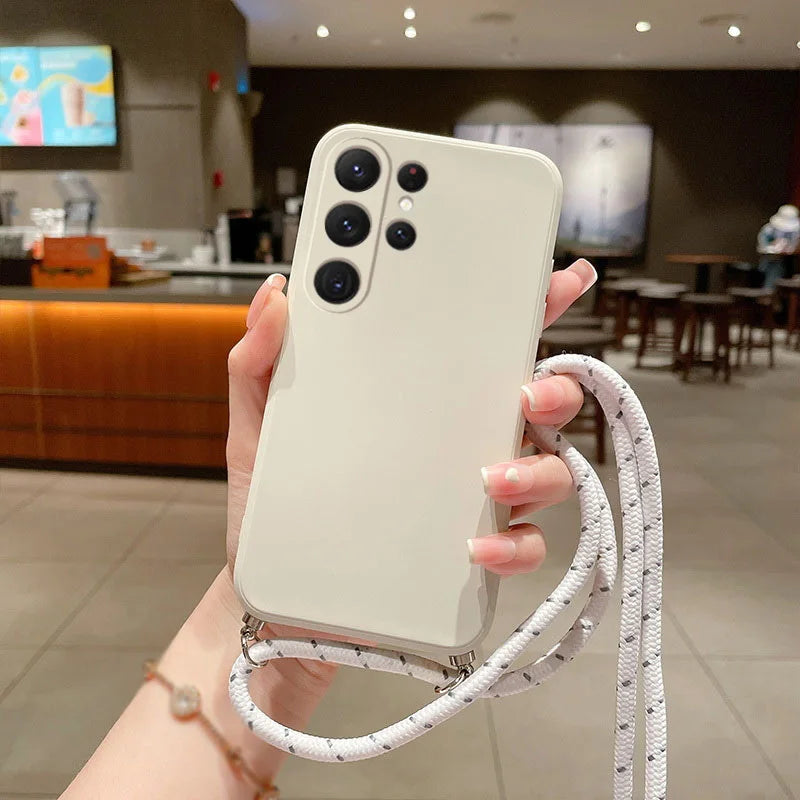 Lanyard Case For Samsung Galaxy S22 S23 S25 Ultra S21 S20 FE S24 Ultra A54 A52 A53 A55 A56 5G Coque with Neck Strap Rope Cord