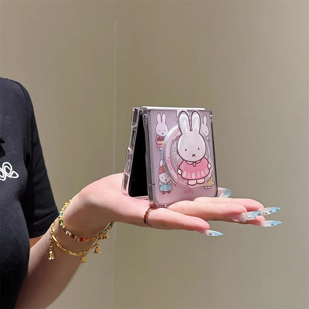 Cute Miffy Rabbit Magnetic Phone Case For Samsung Galaxy Z Flip 8 7 6 5 3D Cartoon For Magsafe Stand Shockproof Protective Cover