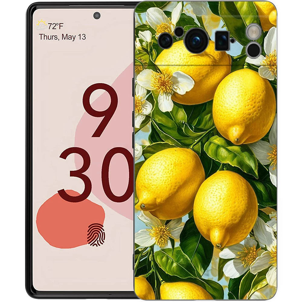 Summer Fruits Lemon Print Phone Case For Google Pixel 10 9 8 7 Pro 9A 8A 7A 6A 6 Pro XL Soft TPU Bumper Black Cover